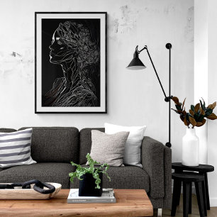 Moderne line Art Woman Portret ai Art Poster