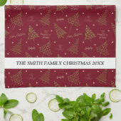 Moderne lineaire kerstbomen met familienaam theedoek (Gevouwen)