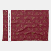 Moderne lineaire kerstbomen met familienaam theedoek (Horizontaal)