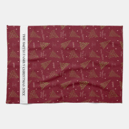 Moderne lineaire kerstbomen met familienaam theedoek