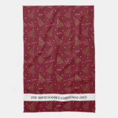 Moderne lineaire kerstbomen met familienaam theedoek (Verticaal)