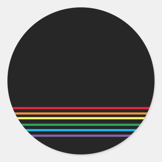 Moderne lineaire regenboog op zwart ronde sticker (Voorkant)
