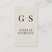 Moderne Linen Gouden Monogram QR Code Visitekaartje (Voorkant)
