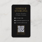 Moderne Linen Gouden Monogram QR Code Visitekaartje (Achterkant)
