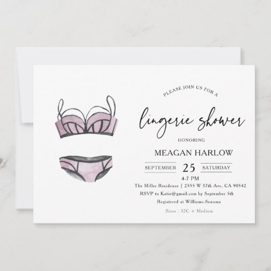 Moderne lingerie douche ondergoed feest uitnodigin kaart (Voorkant)