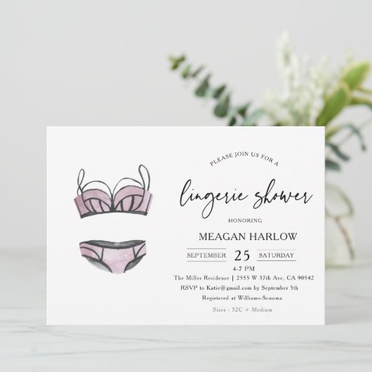 Moderne lingerie douche ondergoed feest uitnodigin kaart (Staand voorkant)