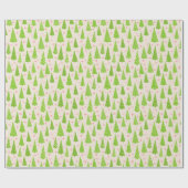 Moderne Lingse groene en roze kerstbomen Cadeaupapier (Vlak)