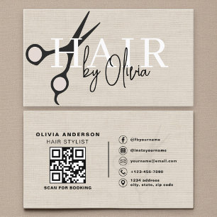 Moderne Linnen Schaar QR Code Kapper  Visitekaartje