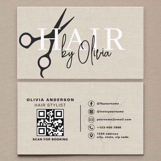 Moderne Linnen Schaar QR Code Kapper Visitekaartje