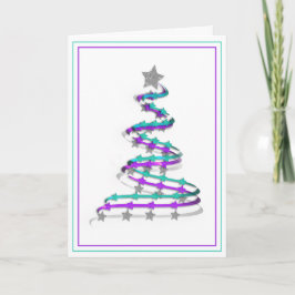 Moderne lint kerstboom kunst paars en turquoise feestdagen kaart