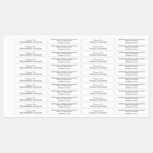 Moderne Lippenbalsem Bedrijfsnaam Ingrediënt Custo Labels (Vel)