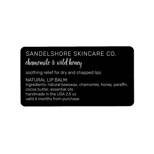 Moderne lippenbalsem Zwart Product Ingrediëntenlij Etiket (Voorkant)