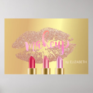 Moderne lips, lipsticks, goudmakreel poster