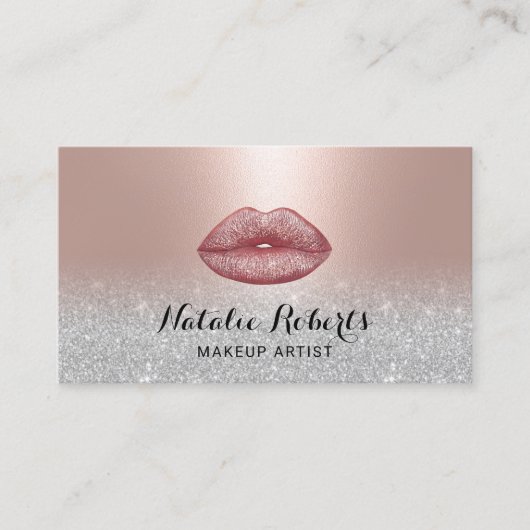 Moderne Lips Salon Blush Roos Gold Makeup Artist Visitekaartje (Voorkant)