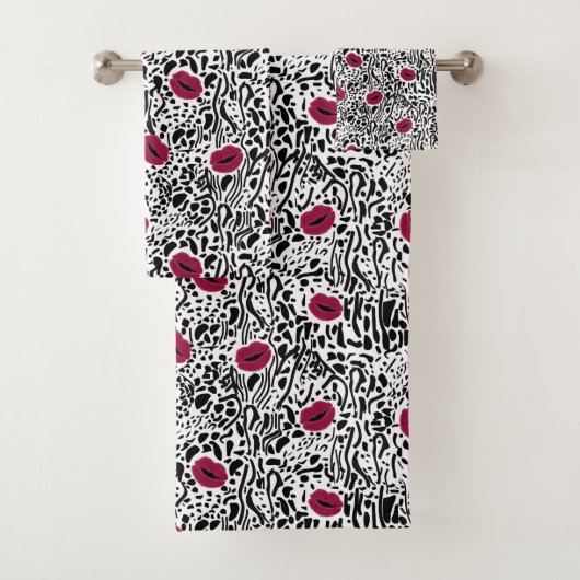 Moderne lipstick Lips B&W Patroon Bad Handdoek (Insitu)