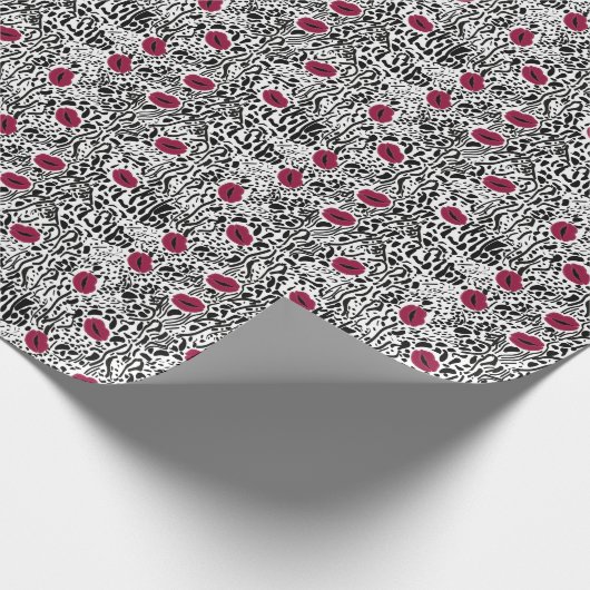 Moderne lipstick Lips B&W Patroon Cadeaupapier (Hoek)
