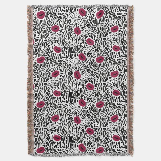 Moderne lipstick Lips B&W Patroon Deken (Voorkant Verticaal)