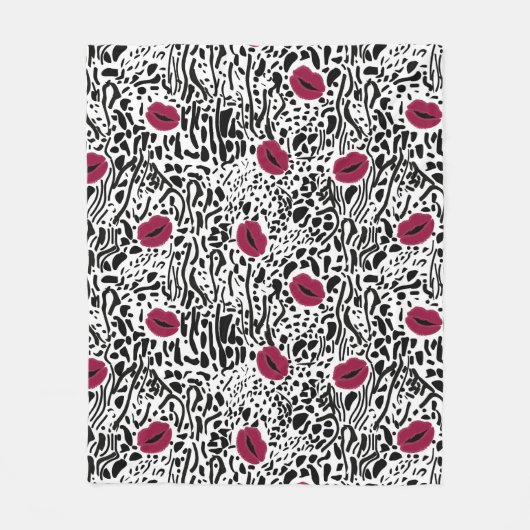 Moderne lipstick Lips B&W Patroon Fleece Deken (Voorkant)