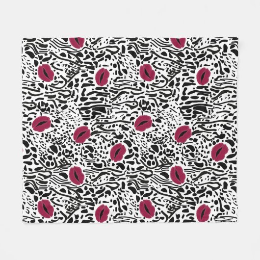 Moderne lipstick Lips B&W Patroon Fleece Deken (Voorkant (Horizontaal))