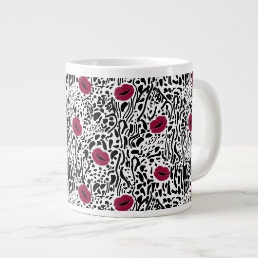 Moderne lipstick Lips B&W Patroon Grote Koffiekop (Voorkant rechts)