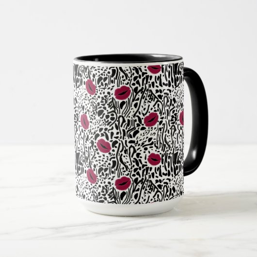 Moderne lipstick Lips B&W Patroon Mok (Voorkant rechts)