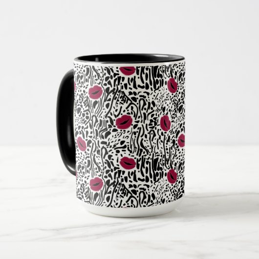 Moderne lipstick Lips B&W Patroon Mok (Voorkant links)