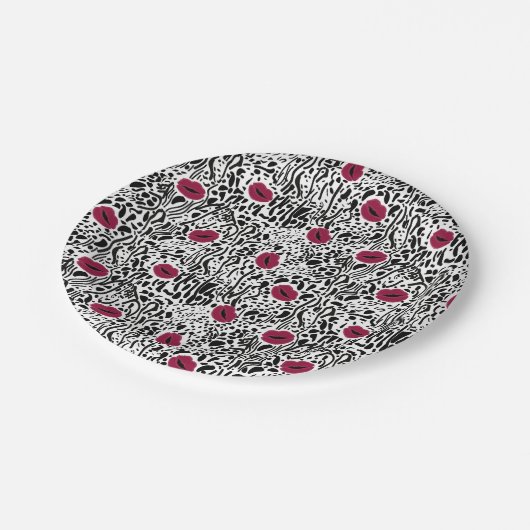 Moderne lipstick Lips B&W Patroon Papieren Bordje (Gekanteld)