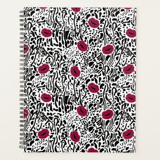 Moderne lipstick Lips B&W Patroon Planner (Voorkant)