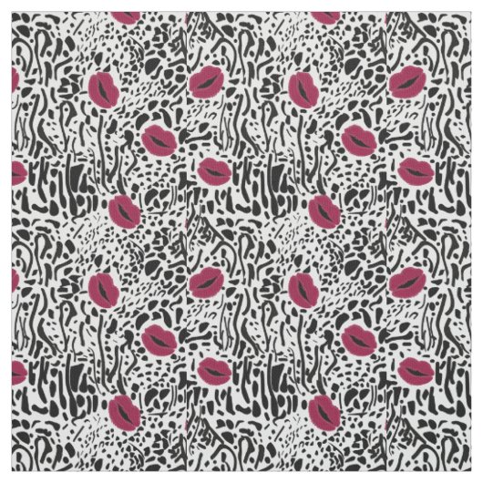 Moderne lipstick Lips B&W Patroon Stof (Swatch)