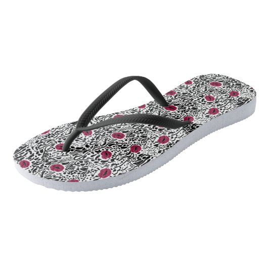 Moderne lipstick Lips B&W Patroon Teenslippers (Schuin)