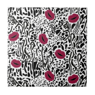 Moderne lipstick Lips B&W Patroon Tegeltje