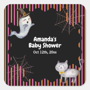 Moderne Little Boo Geest Kat Baby Shower Vierkante Sticker
