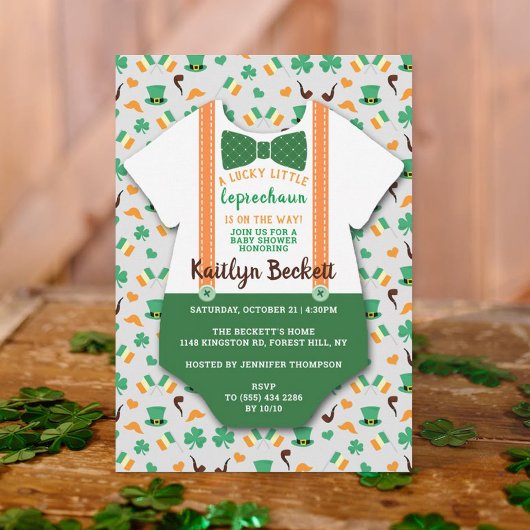 Moderne "Little Leprechaun" Jongens Baby Shower Kaart