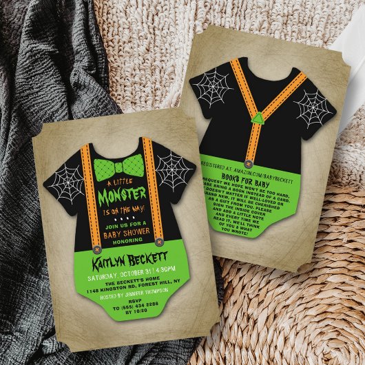 Moderne "Little Monster" boys Halloween Baby showe Kaart
