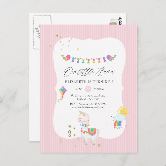 Moderne Llama 3e Verjaardagsfeestje Briefkaart (Voorkant / Achterkant)