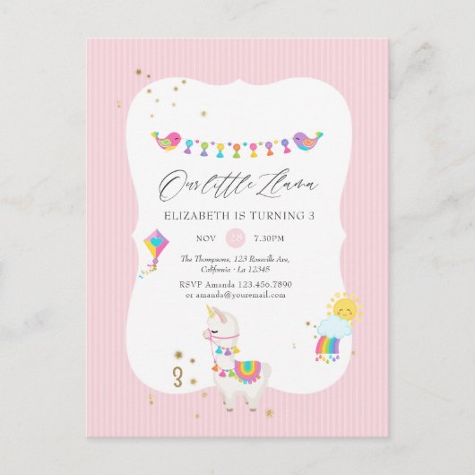 Moderne Llama 3e Verjaardagsfeestje Briefkaart (Voorkant)