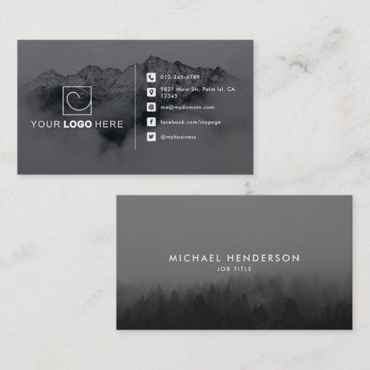 Moderne Logo 2-foto voor zwart-wit Visitekaartje (Voorkant / Achterkant)