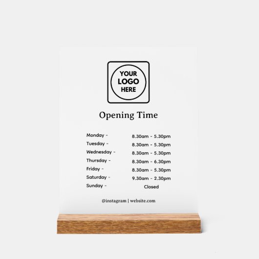 Moderne Logo | Aangepaste openingstijden Teken Acryl Bord (Voorkant)