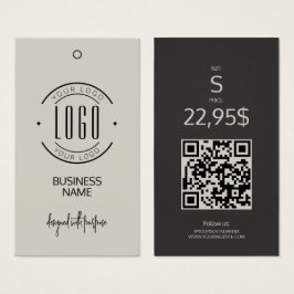 Moderne logo beige grijze QR-code kleding hangtag Visitekaartje