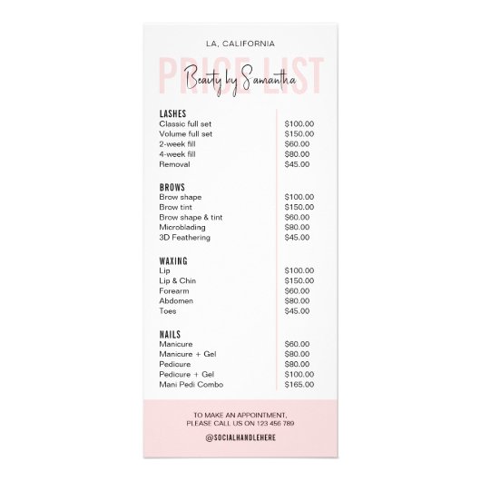 Moderne Logo Blush roze schuine strepen — prijslij Reclamekaart (Voorkant)