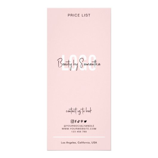 Moderne Logo Blush roze schuine strepen — prijslij Reclamekaart (Achterkant)