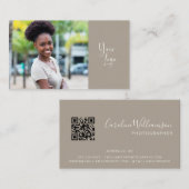Moderne Logo Boho Taupe Simple QR Code Foto Visitekaartje (Voorkant / Achterkant)