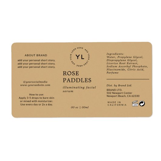 Moderne Logo Cosmetic Fles Label (Voorkant)