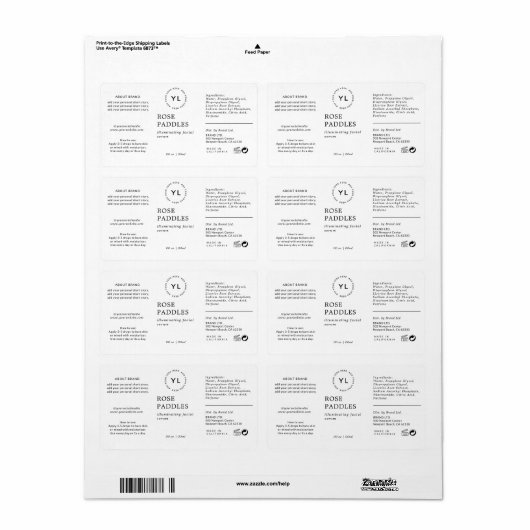 Moderne Logo Cosmetic Fles Label (Full Sheet)