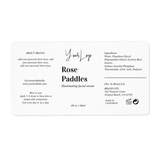 Moderne Logo Cosmetic Fles Label (Voorkant)