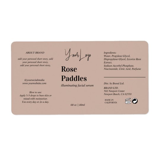 Moderne Logo Cosmetic Fles Label (Voorkant)