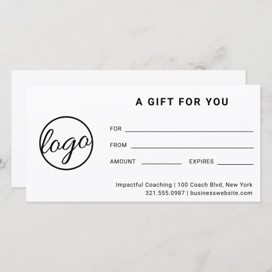 Moderne Logo Eenvoudig Bedrijfs Cadeaubon (Voorkant / Achterkant)