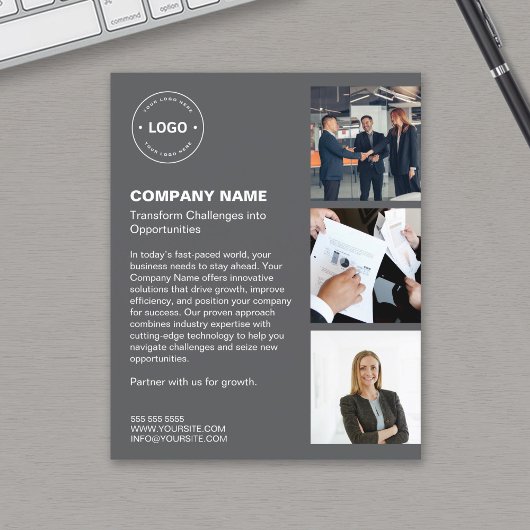 Moderne Logo Foto Donkergrijs Professioneel Bedrij Flyer
