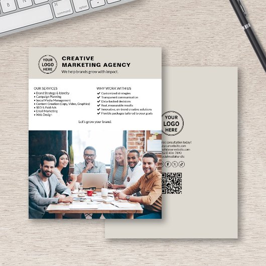 Moderne Logo Foto QR Marketing Bedrijf Flyer