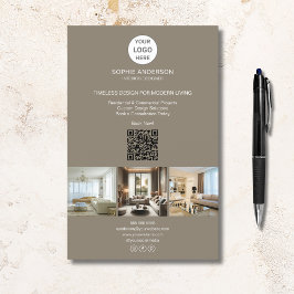 Moderne Logo Foto QR Taupe Professioneel Bedrijf Flyer